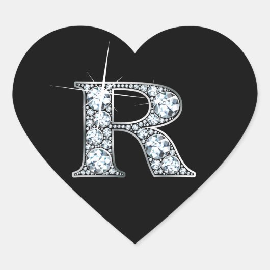 Cœur Bling diamant "R" sur Sticker Coeur Noir (Devant)