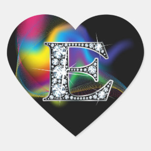 Cœur Bling "E" en diamant sur Sticker en arc-en-ciel