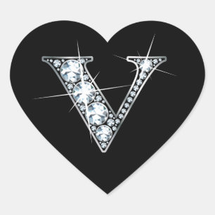 Cœur Bling en diamant "V" sur Sticker Coeur Noir
