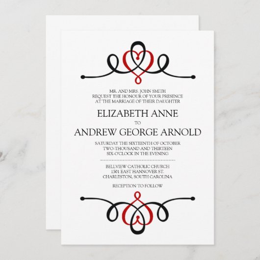 Coeur classique Faire-part de mariage traditionnel (Devant / Derrière)