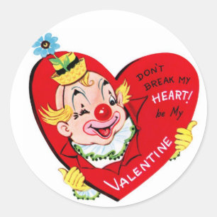 Coeur clown Valentine Vintage Stickers ronds