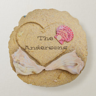 coeur, coquillages, + Amour sur la plage coussin p