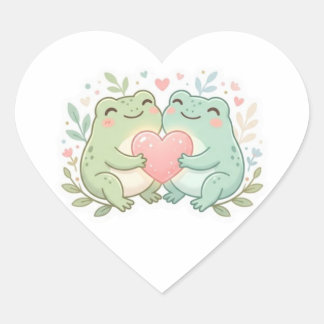 Cœur Couple Frog Sticker Cute Two Frogs Love Heart Roma