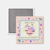 Coeur Cupcake Trio, La vie est courte - Magnet (Recto/Verso)