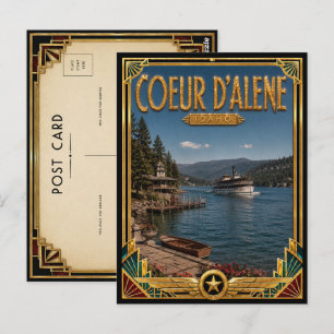 Coeur d’Alene Idaho Vintage Art Deco Gouden Tijdpe Briefkaart