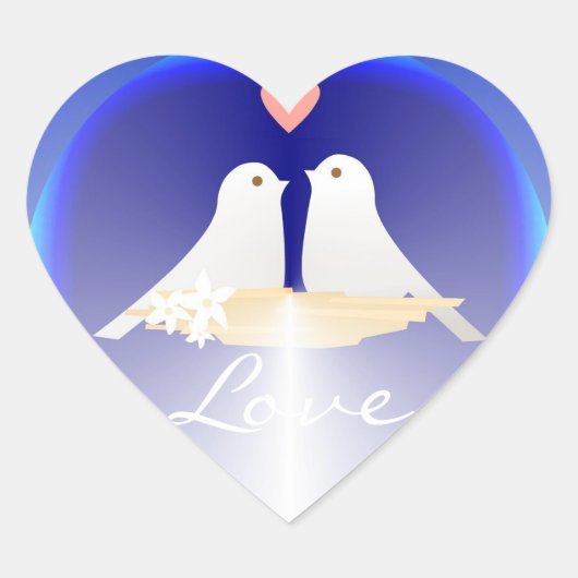 Coeur d'amour avec petits oiseaux Sticker (Devant)