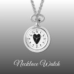 Coeur d'amour noir Montre de collier<br><div class="desc">Collier Montre cadeau. Avec un coeur d'amour noir et des numéros d'horloge sur un arrière - plan blanc.</div>