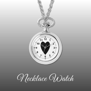 Coeur d'amour noir Montre de collier
