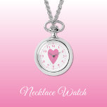 Coeur d'amour rose Collier Montre<br><div class="desc">Collier Montre cadeau. Avec un coeur d'amour rose et des numéros d'horloge sur un arrière - plan blanc.</div>
