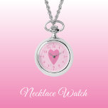 Coeur d'amour rose foncé et clair Collier Montre<br><div class="desc">Collier Montre cadeau. Avec un coeur d'amour rose et des numéros d'horloge sur un arrière - plan rose plus clair.</div>