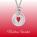 Coeur d'amour rouge et gris Montre de collier<br><div class="desc">Collier Montre cadeau. Avec un coeur d'amour rouge et des numéros d'horloge sur un arrière - plan gris.</div>