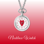 Coeur d'amour rouge Montre de collier<br><div class="desc">Collier Montre cadeau. Avec un coeur d'amour rouge et des numéros d'horloge sur un arrière - plan blanc.</div>