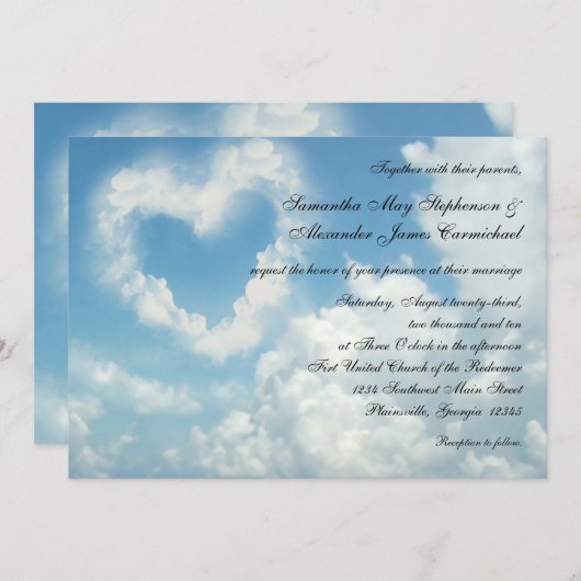 Coeur dans les nuages, Ciel Bleu Invitation romant (Devant / Derrière)