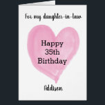 Coeur d'aquarelle rose 35e anniversaire<br><div class="desc">Une carte personnalisée de coeur rose aquarelle 35ème anniversaire pour belle-fille, fille, soeur, etc. L'avant de cette carte moderne de 35ème anniversaire pour elle peut être personnalisée avec le nom du récipiendaire de l'anniversaire. Le message d'anniversaire intérieur peut également être modifié. Cela rendrait une tenue de carte personnalisée unique pour...</div>