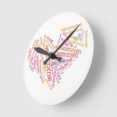 Coeur de bienvenue (plusieurs langues) Horloge mur (Angle)