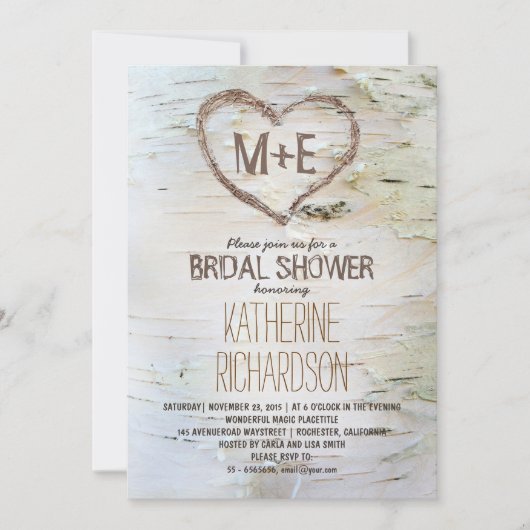 Coeur de bouleau invitations de douche nuptiale ru (Devant)