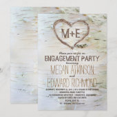 Coeur de bouleau invitations de la fête de fiançai (Devant / Derrière)