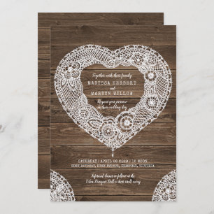 Coeur de dentelle rustique sur les invitations de
