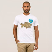 Coeur de drapeau de Kazakhstan et T-shirt de carte (Devant entier)