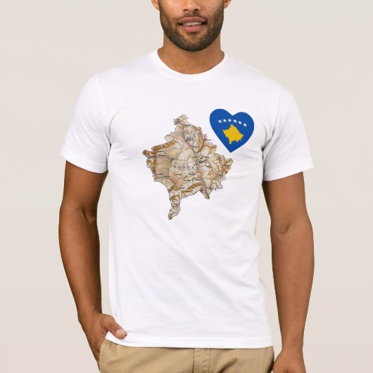 Coeur de drapeau de Kosovo et T-shirt de carte (Devant)
