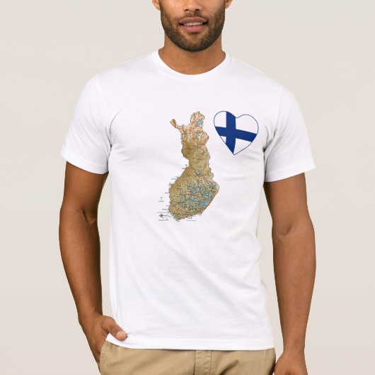 Coeur de drapeau de la Finlande et T-shirt de (Devant)