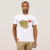 Coeur de drapeau de la Pologne et T-shirt de carte (Devant entier)