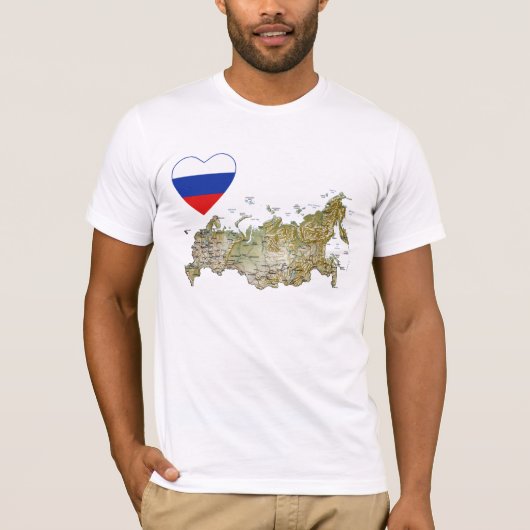 Coeur de drapeau de la Russie et T-shirt de carte (Devant)