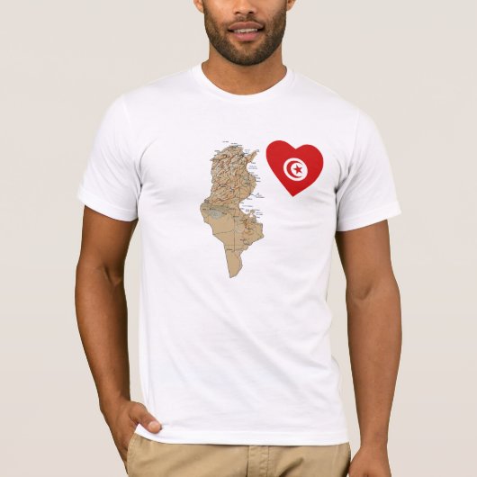 Coeur de drapeau de la Tunisie et T-shirt de carte (Devant)