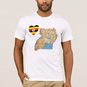 Coeur de drapeau de l'Ouganda et T-shirt de carte
