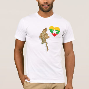 Coeur de drapeau de Myanmar et T-shirt de carte
