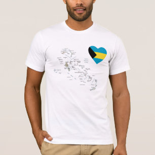 Coeur de drapeau des Bahamas + T-shirt de carte