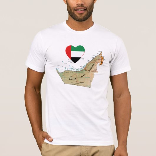 Coeur de drapeau des EAU et T-shirt de carte (Devant)