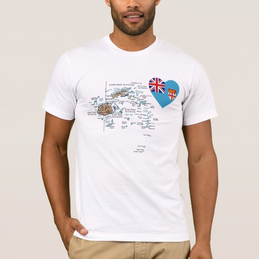 Coeur de drapeau des Fidji et T-shirt de carte (Devant)