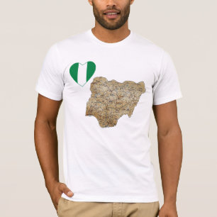 Coeur de drapeau du Nigéria et T-shirt de carte