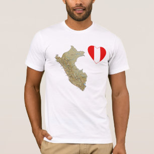 Coeur de drapeau du Pérou et T-shirt de carte