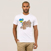 Coeur de drapeau du Rwanda et T-shirt de carte (Devant entier)