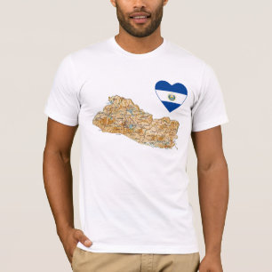 Coeur de drapeau du Salvador et T-shirt de carte