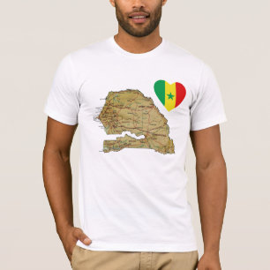 Coeur de drapeau du Sénégal et T-shirt de carte