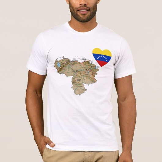 Coeur de drapeau du Venezuela et T-shirt de carte (Devant)