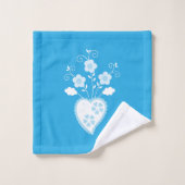Coeur de fleur bleu avec fleurs motif (Gant de toilette)