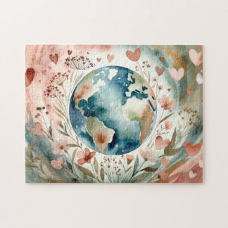 Cœur de Gaïa - Puzzle Terre à l'aquarelle