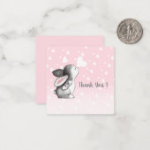 Coeur de lapin rose confetti merci cartes de notes (Devant/Arrière en situation)
