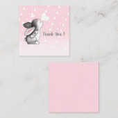 Coeur de lapin rose confetti merci cartes de notes (Devant / Derrière)