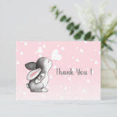 Coeur de lapin rose confetti plat carte de remerci (Debout devant)