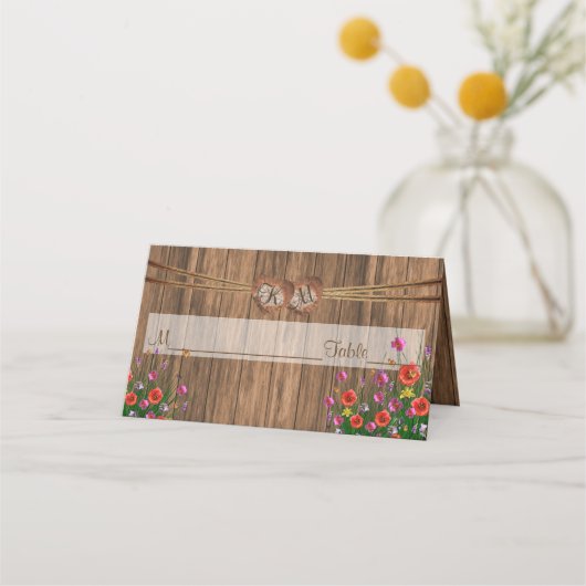 Coeur de monogramme avec Fleur sauvage | Cartes (Devant)