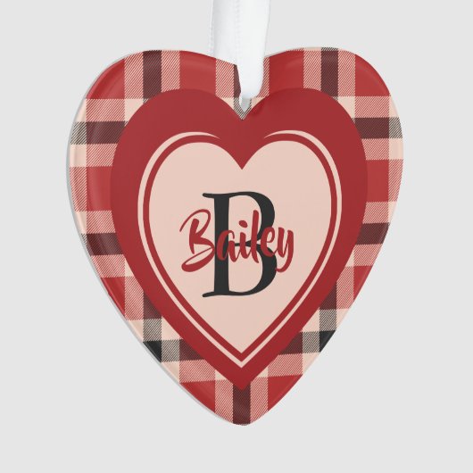 Coeur de Noël Plaid avec tatouage rose Personnalis (devant)