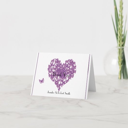 Cœur de papillon violet Mariage Merci (Devant)