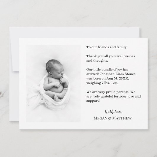 Coeur de script de Faire-part de naissance simple (Dos)