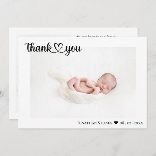 Coeur de script de Faire-part de naissance simple (Devant / Derrière)