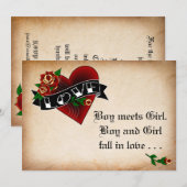 Coeur de tatouage et Faire-part de mariage Rose (Devant / Derrière)